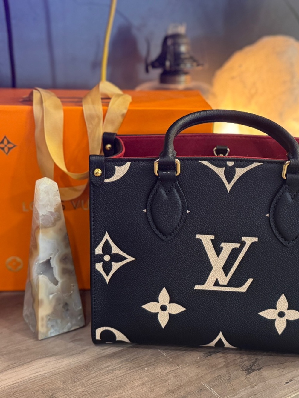 Louis Vuitton Black & White Monogram Mini Tote with Red Trim - Picture 2 of 16